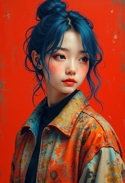 Digital art portrait of asian woman