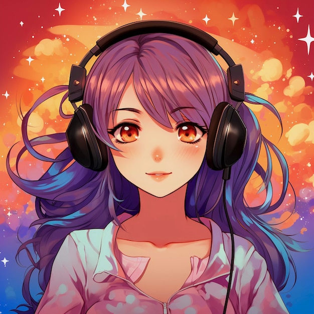 Digital art portrait of person listening to music on headphones