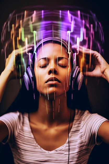 Free photo digital art portrait of person listening to music on headphones