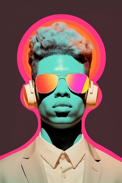 Free photo digital art portrait of person listening to music on headphones