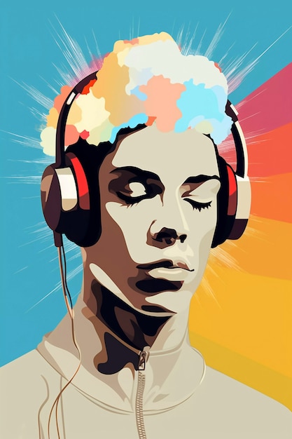 Free Photo digital art portrait of person listening to music on headphones