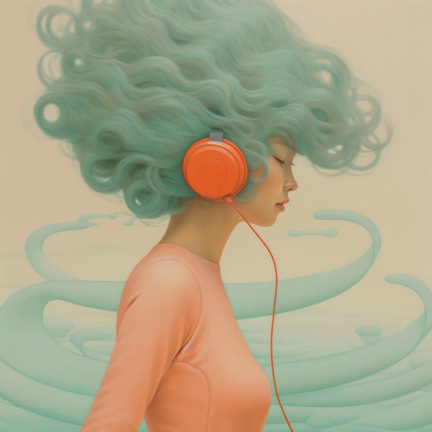 Free photo digital art portrait of person listening to music on headphones