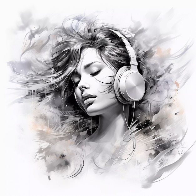 Free Photo digital art portrait of person listening to music on headphones