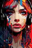 Free photo digital art portrait of person listening to music on headphones