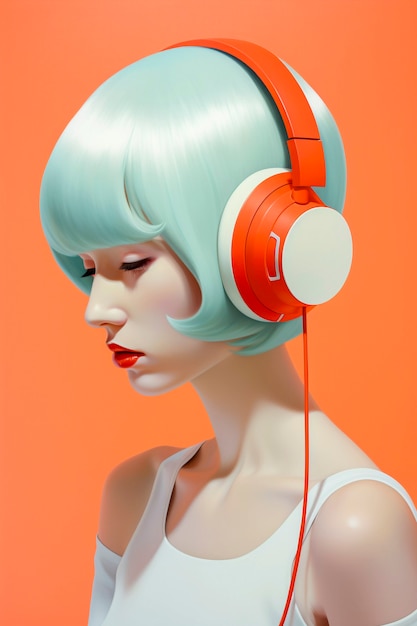 Free Photo digital art portrait of person listening to music on headphones