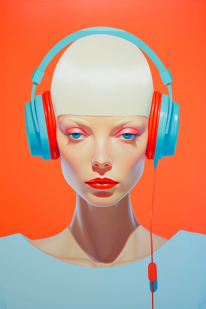 Free Photo digital art portrait of person listening to music on headphones