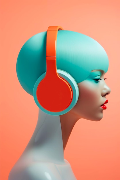 Free photo digital art portrait of person listening to music on headphones