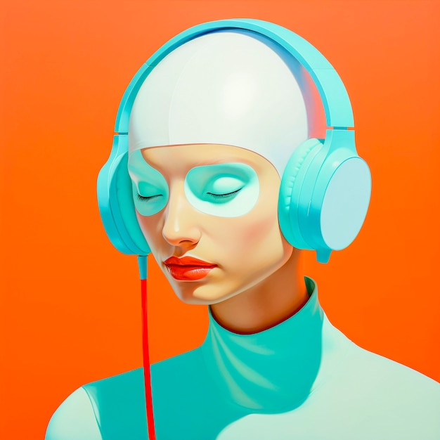 Free Photo digital art portrait of person listening to music on headphones