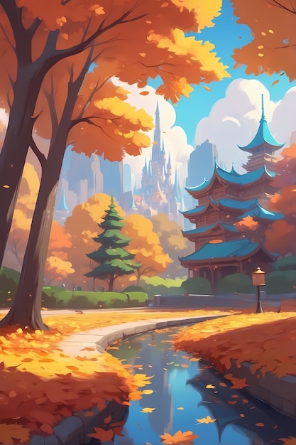 Digital art style fall season illustration