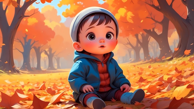 Digital art style fall season illustration