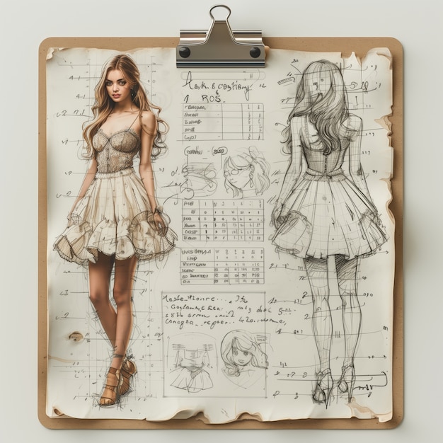 Free photo digital art style fashion design sketch on paper