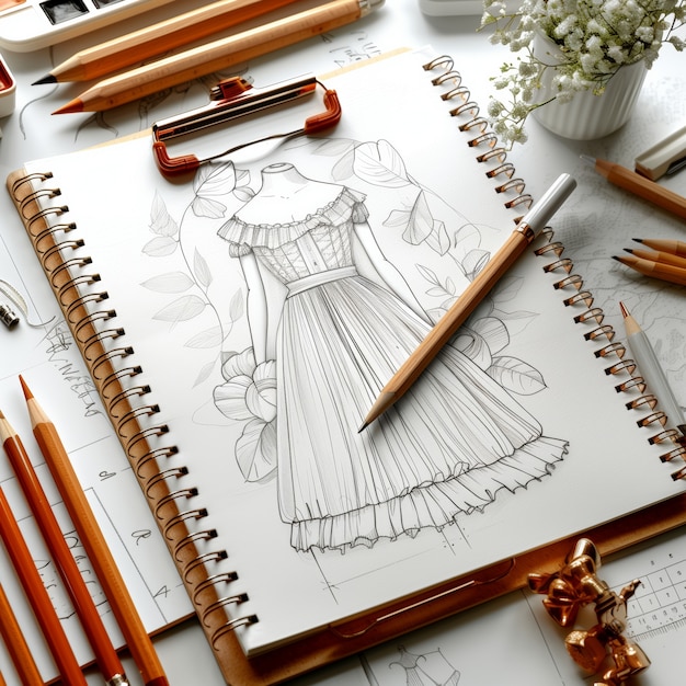 Free photo digital art style fashion design sketch on paper