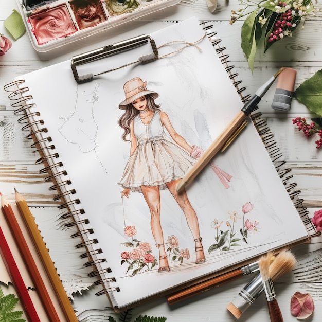 Free Photo digital art style fashion design sketch on paper