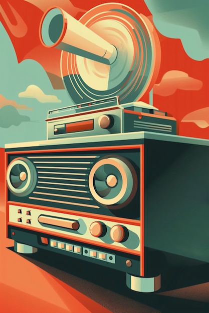 Digital art style illustration of retro radio device