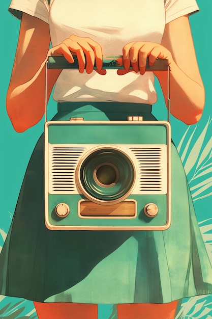 Digital art style illustration of retro radio device