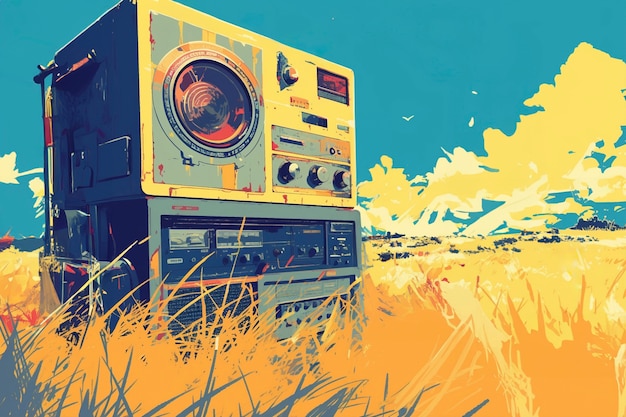 Digital art style illustration of retro radio device