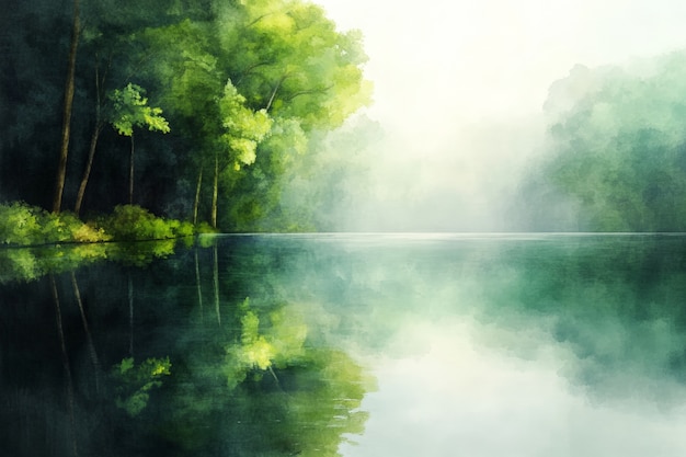 Digital art style illustration of river and nature