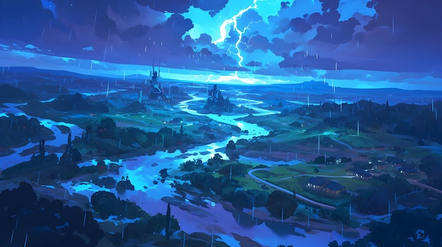 Digital art style illustration of thunderstorm