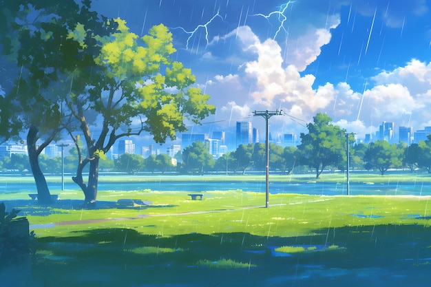 Digital art style illustration of thunderstorm