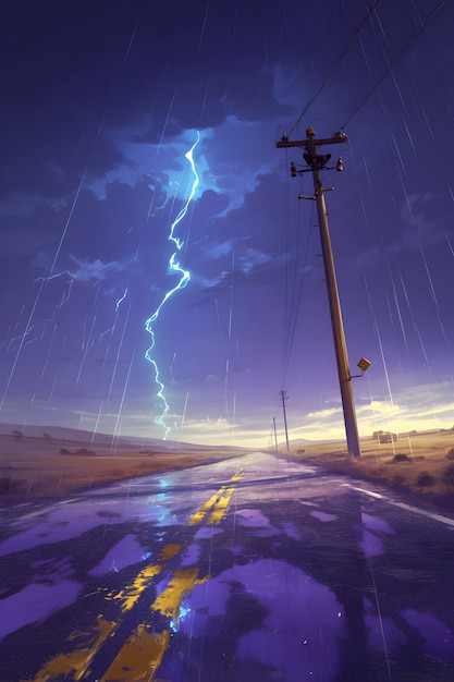 Free Photo digital art style illustration of thunderstorm