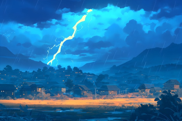 Free Photo digital art style illustration of thunderstorm