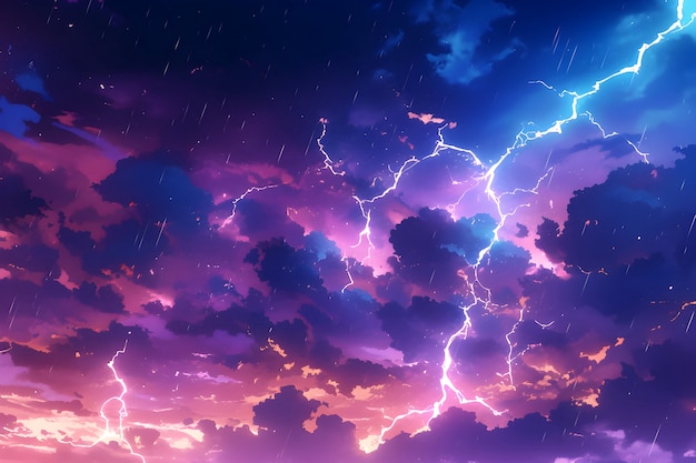 Free Photo digital art style illustration of thunderstorm