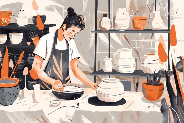 Digital art style pottery illustration