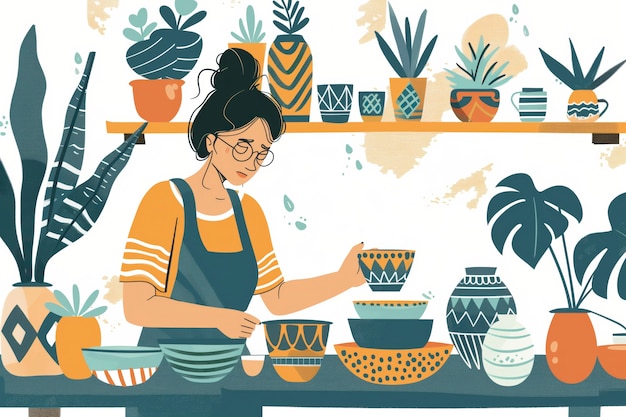 Digital art style pottery illustration