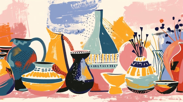 Digital art style pottery illustration