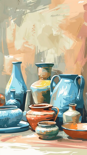 Digital art style pottery illustration