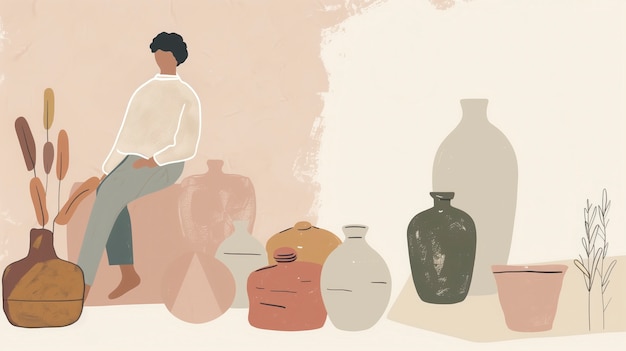 Digital art style pottery illustration