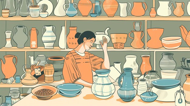 Digital art style pottery illustration