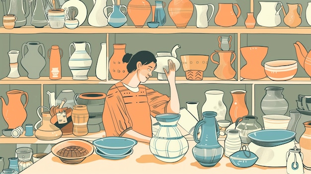 Digital art style pottery illustration