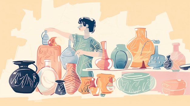 Digital art style pottery illustration