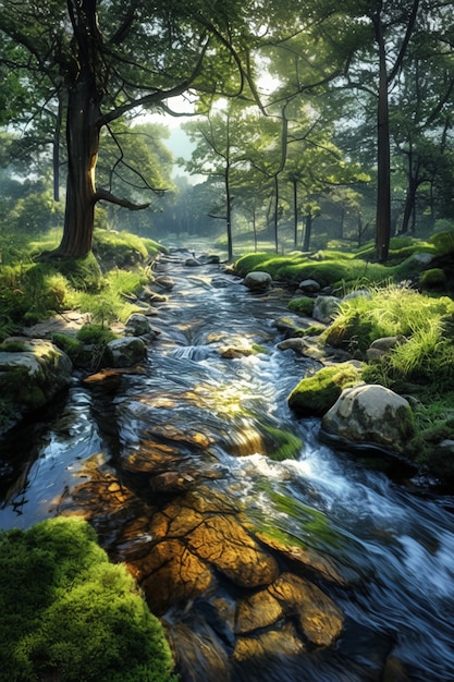 Digital art style river and nature landscape