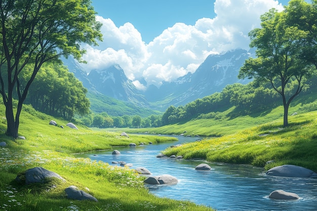 Free photo digital art style river and nature landscape