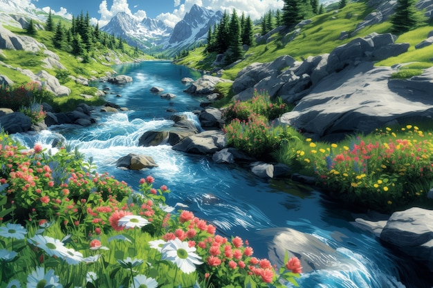 Free Photo digital art style river and nature landscape