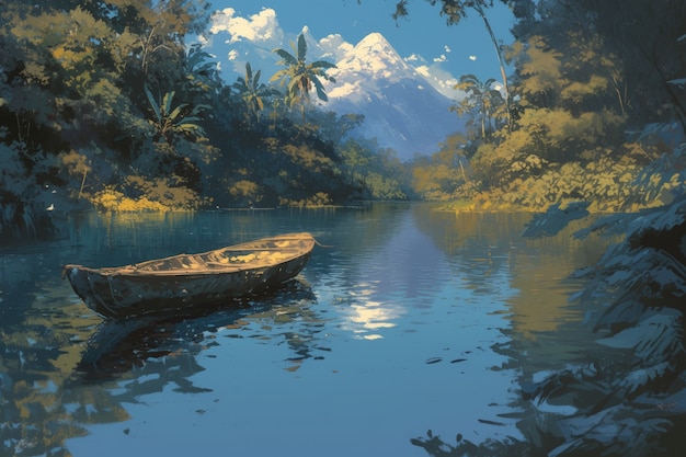 Digital art style river and nature landscape