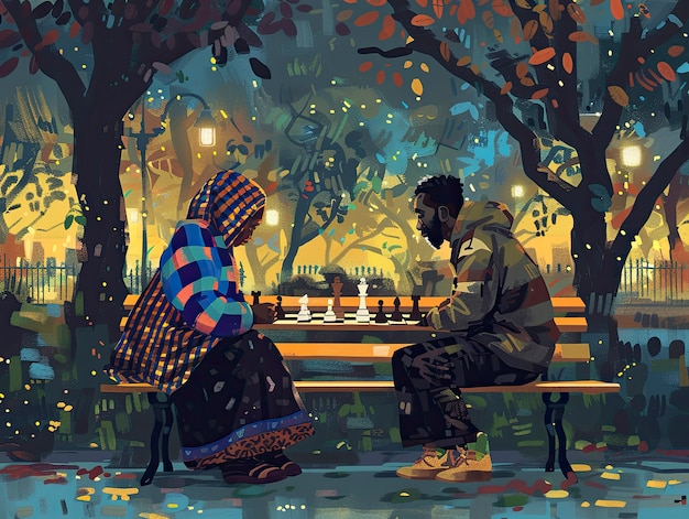 Free Photo digital art style scene with people playing chess