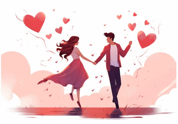 Digital art valentine's day scene with couple in love