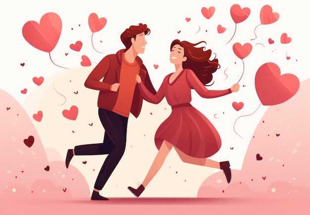 Digital art valentine's day scene with couple in love