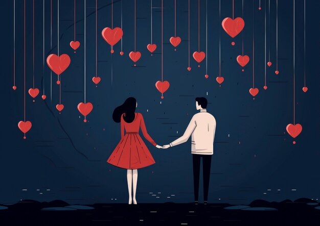 Digital art valentine's day scene with couple in love