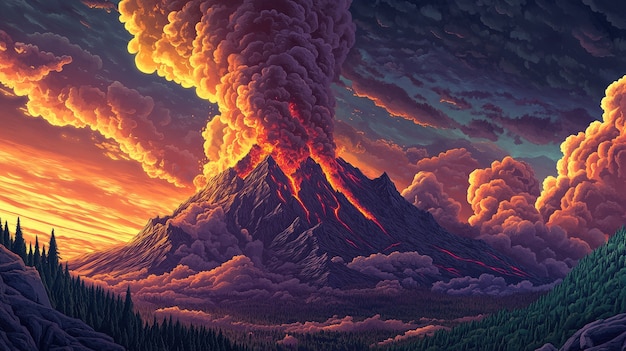 Free Photo digital art volcano illustrated