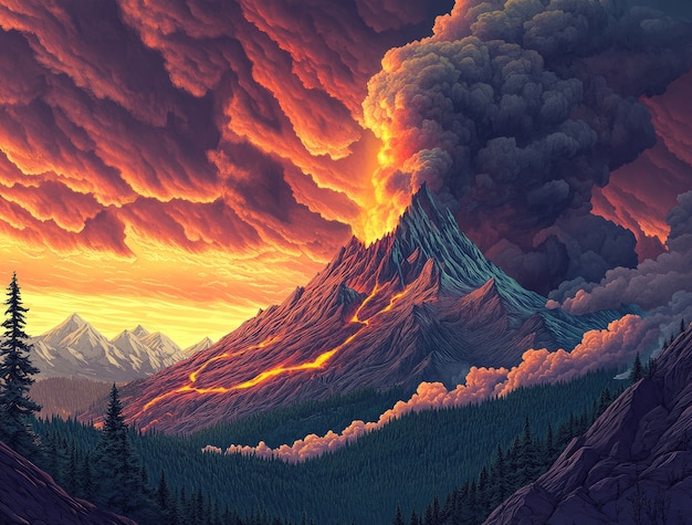 Digital art volcano illustrated