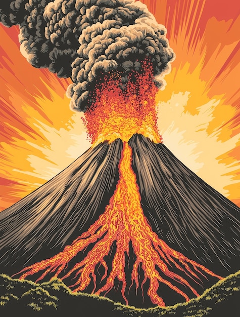 Digital art volcano illustrated