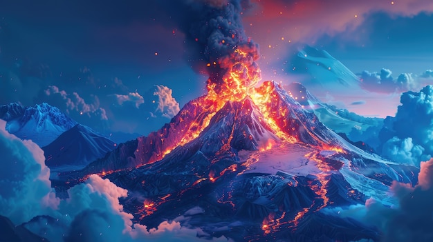 Free Photo digital art volcano illustrated