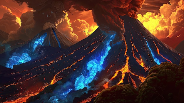 Digital art volcano illustrated