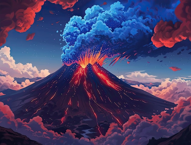 Digital art volcano illustrated