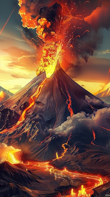 Digital art volcano  illustration