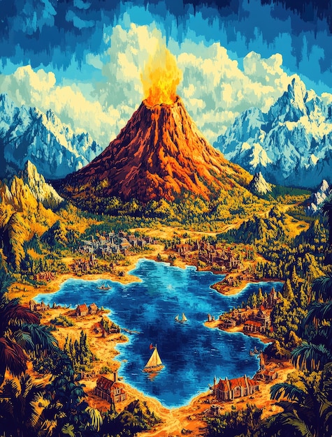 Digital art volcano  illustration